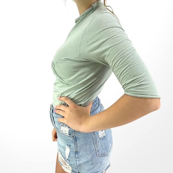 00s BEN AND LUCIA Vintage Green Mock Neck Half Sleeve Tunic - Picture 6 of 7